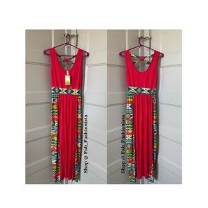 Emerald Maxi Dress with Colorful Aztec Accents M